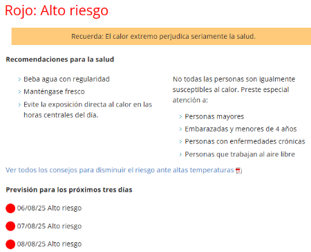Image Meseta de Burgos 06/08/25  Nivel de alerta  Rojo: Alto riesgo por...